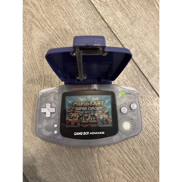Nintendo Game Boy Advance Model AGB-001 Clear Glacier Mario Kart Game Works - Picture 2 of 10